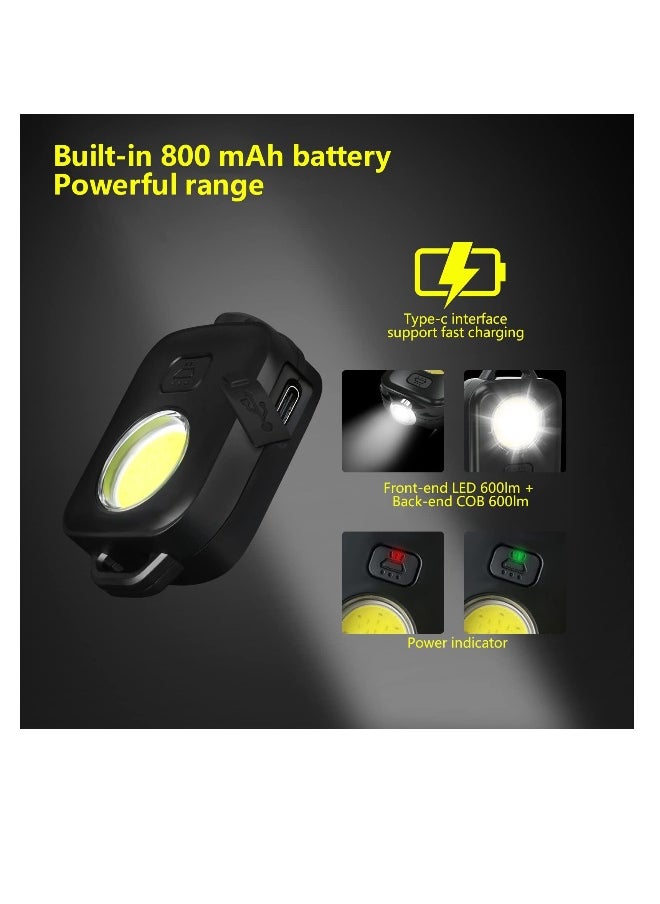 Mini Led Keychain Flashlight Bright 600LM Magnetic 7 Lighting Modes Built-in Rechargeable Battery with Type-C USB Cable IPX6 Waterproof and Drop Resistant Flashlight for Outdoor Camping
