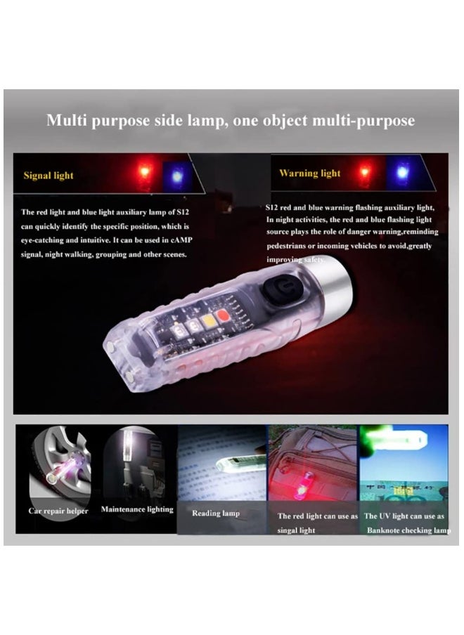 S12 Plus Mini LED Flashlight - USB Rechargeable Keychain Light with 11 Modes for Main & Side Illumination, Perfect for Daily Use, Backpacking, Camping, and Hiking.