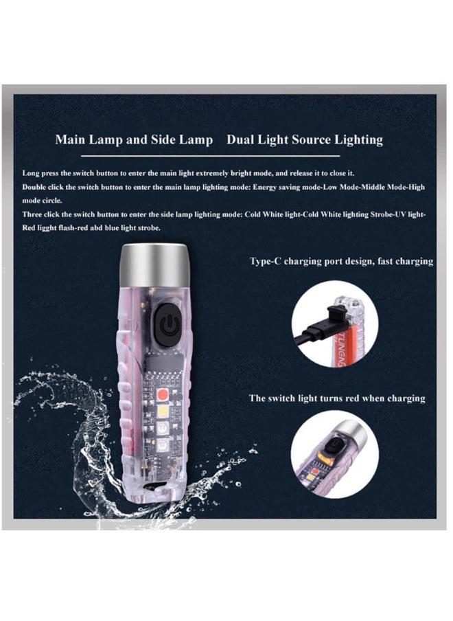 S12 Plus Mini LED Flashlight - USB Rechargeable Keychain Light with 11 Modes for Main & Side Illumination, Perfect for Daily Use, Backpacking, Camping, and Hiking.