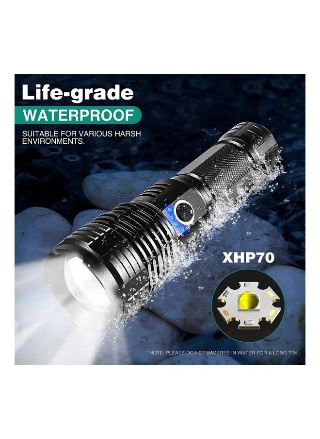 Rechargeable LED Glare Flashlight, High Lumens Flashlight, 5 Modes XHP70 Tactical Flashlight with Zoomable, Super Bright Waterproof Flashlights for Emergencies, Camping, Hiking