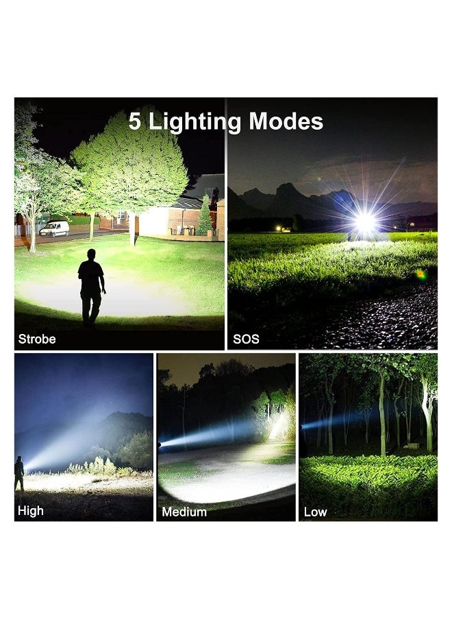 Rechargeable LED Glare Flashlight, High Lumens Flashlight, 5 Modes XHP70 Tactical Flashlight with Zoomable, Super Bright Waterproof Flashlights for Emergencies, Camping, Hiking