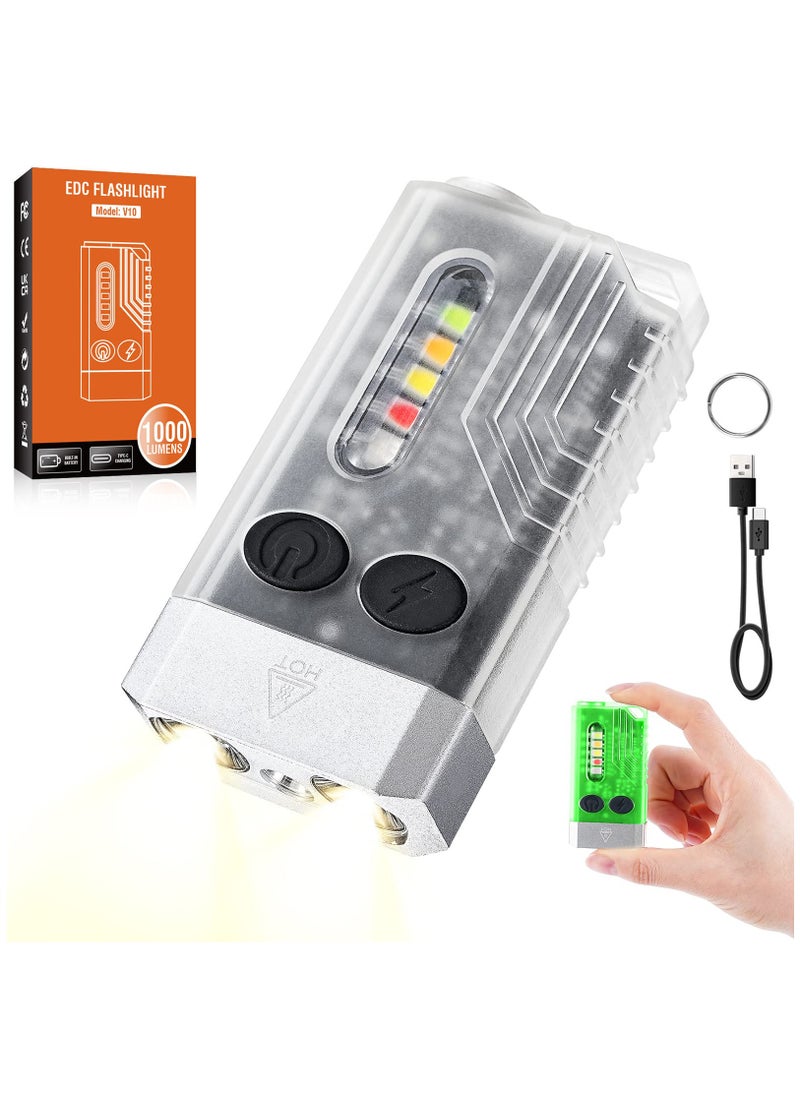 Rechargeable Mini LED Keychain Flashlight, 1000LM Powerful EDC Torch with 14 Modes, UV Light, Magnetic Tail, IPX4 Waterproof - Perfect for Camping, Hiking, and Emergencies.