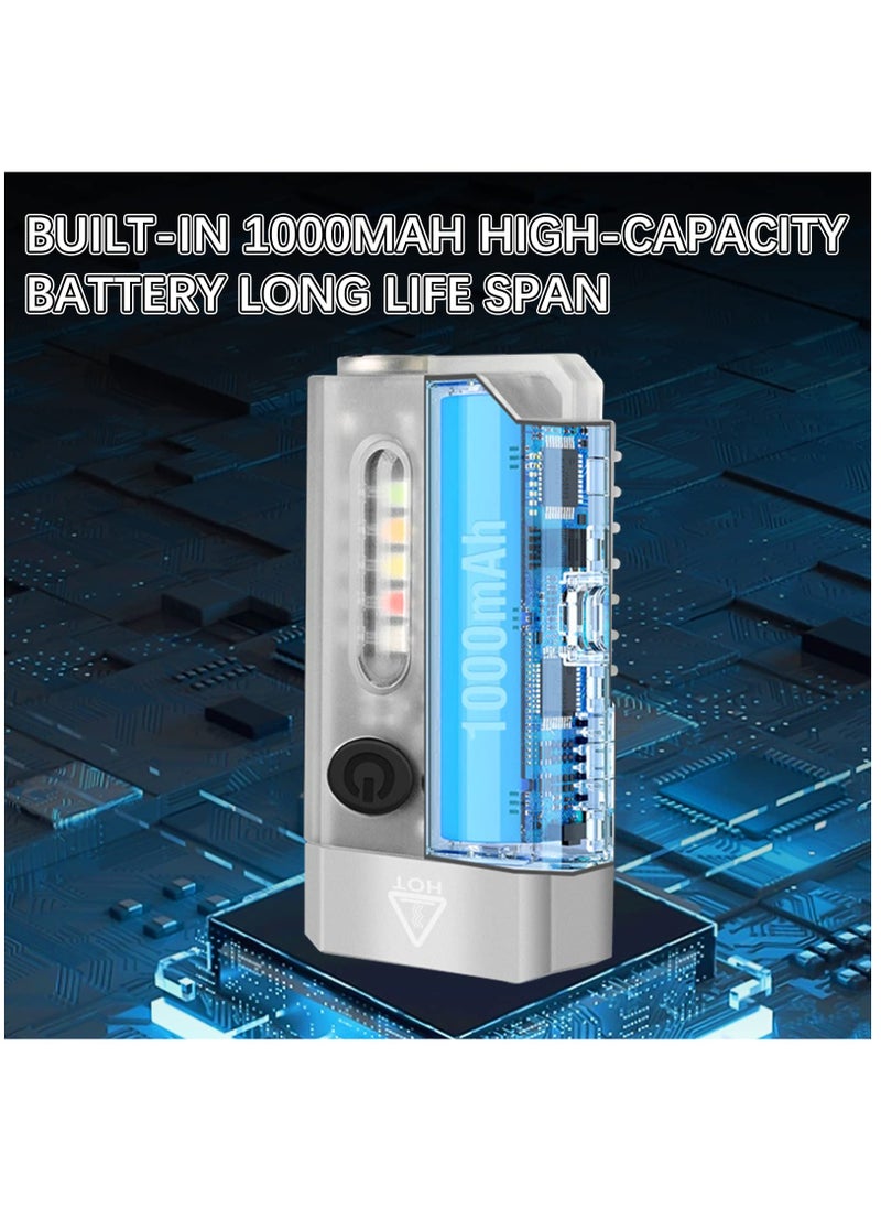 Rechargeable Mini LED Keychain Flashlight, 1000LM Powerful EDC Torch with 14 Modes, UV Light, Magnetic Tail, IPX4 Waterproof - Perfect for Camping, Hiking, and Emergencies.
