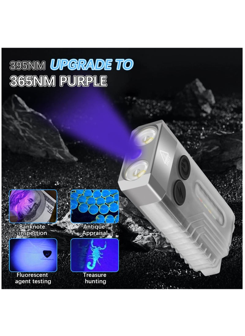 Rechargeable Mini LED Keychain Flashlight, 1000LM Powerful EDC Torch with 14 Modes, UV Light, Magnetic Tail, IPX4 Waterproof - Perfect for Camping, Hiking, and Emergencies.