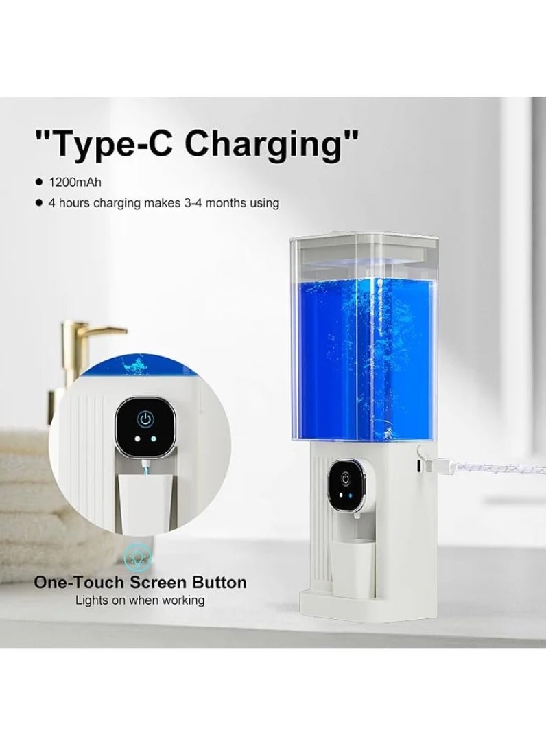 Automatic Mouthwash Dispenser for Bathroom, 700mL(23.67 Oz) Wall Mounted Mouth Wash Dispenser with Magnetic Cups, Rechargable and 2 Dispensing Levels Mouth Pumb Dispenser for All Age Groups (White)