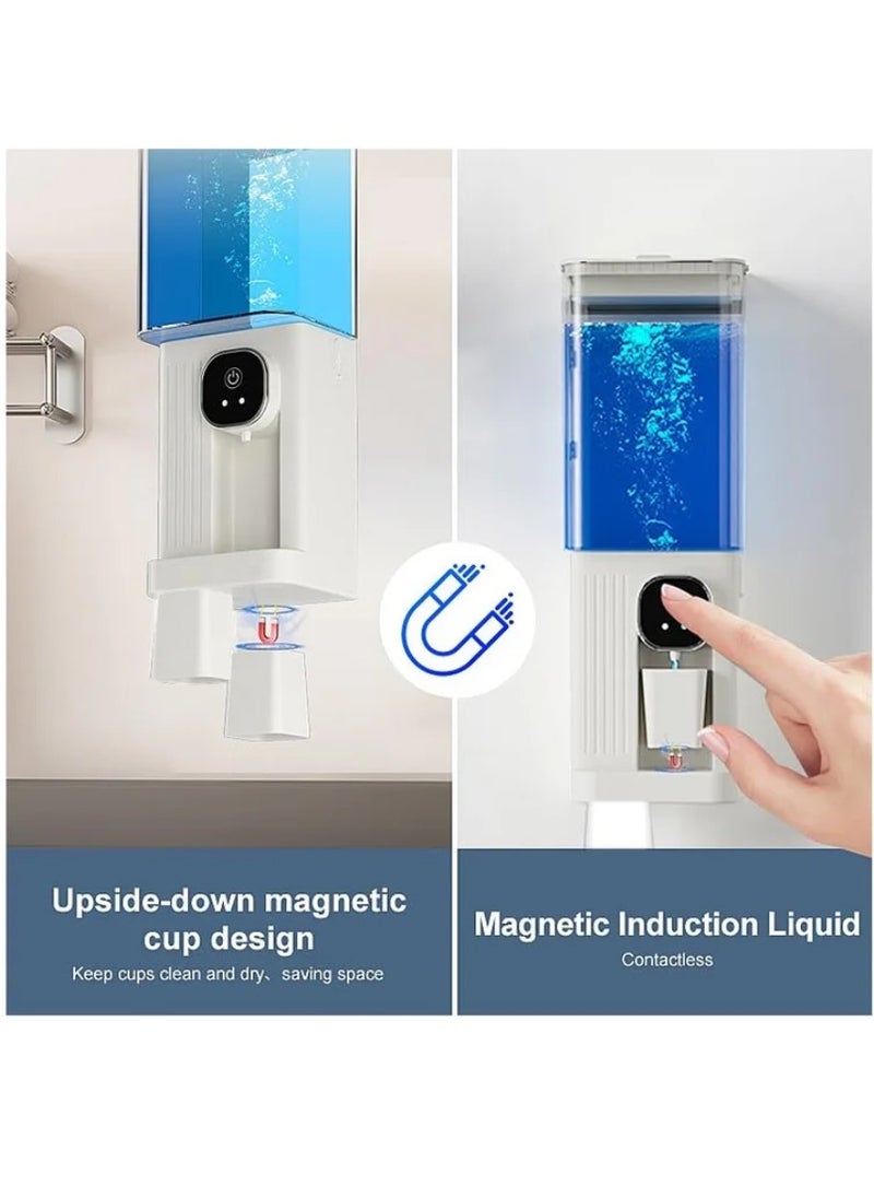 Automatic Mouthwash Dispenser for Bathroom, 700mL(23.67 Oz) Wall Mounted Mouth Wash Dispenser with Magnetic Cups, Rechargable and 2 Dispensing Levels Mouth Pumb Dispenser for All Age Groups (White)
