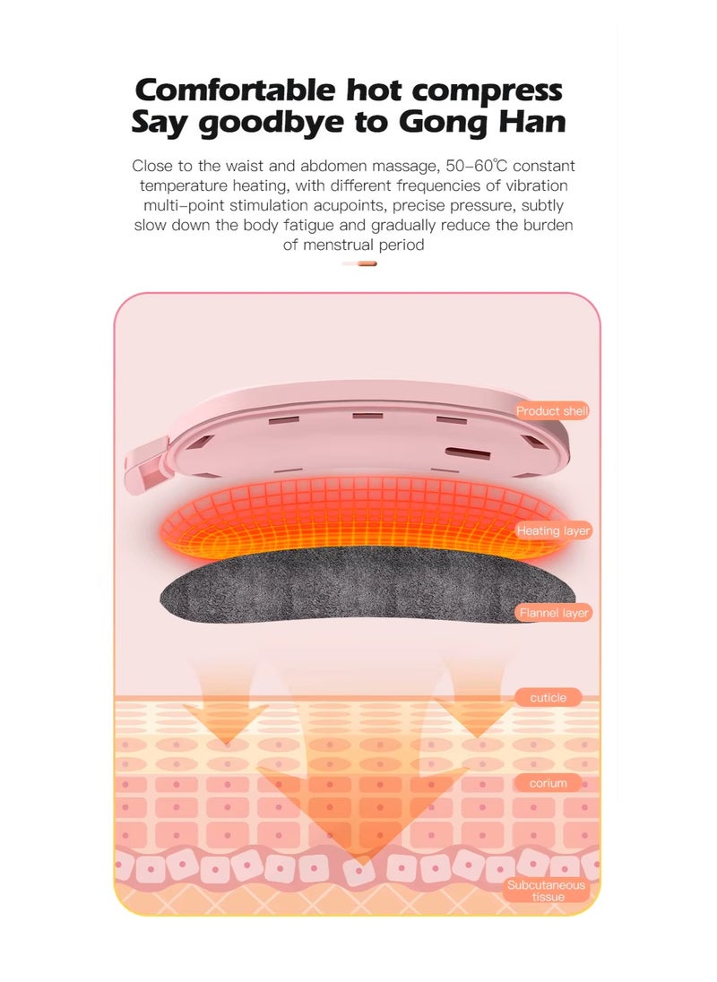 Cordless Heating Pad for Cramps & Back Pain Relief – Rechargeable Wearable Heat Belt with 3 Heat Levels, 4 Vibration Modes & Adjustable Strap for Women’s Menstrual Comfort (Pink)
