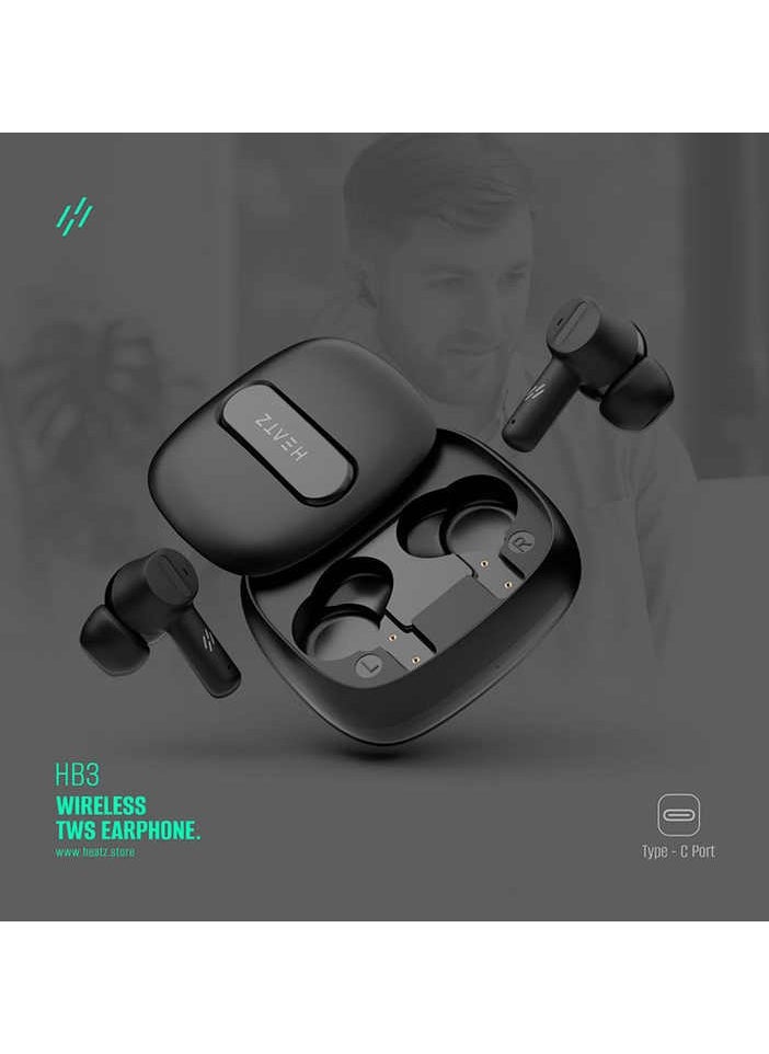 HEATZ Wireless Earbuds, TWS with Environmental Noise Cancellation (ENC), Crystal-clear audio, Bluetooth Headset,18 Hours Play Time, 2000 Hours of Standby, Slide Design Case, Black