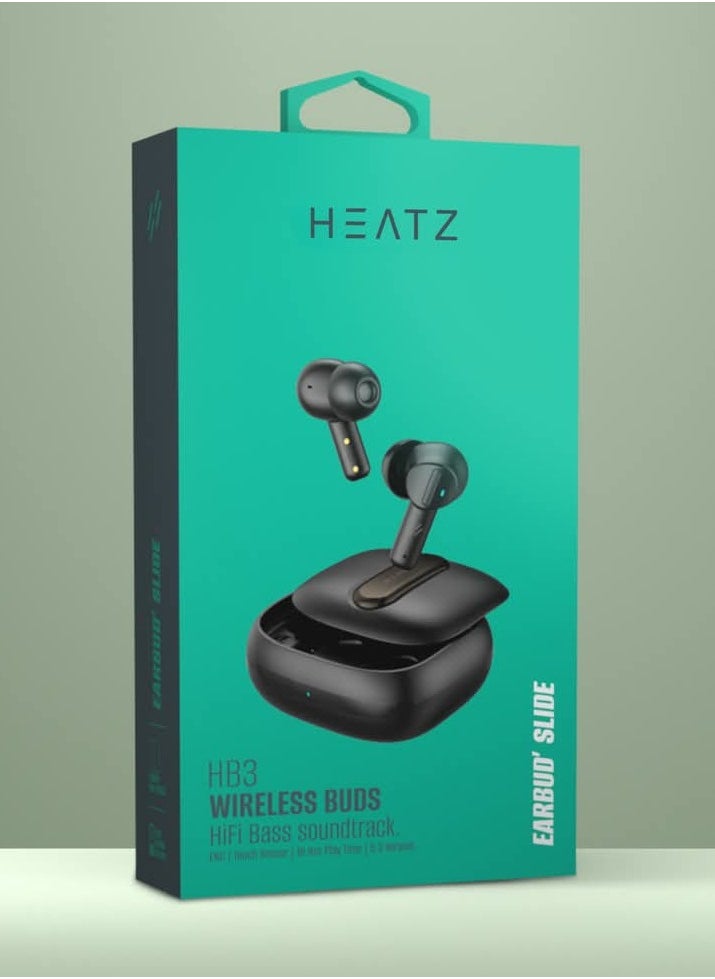 HEATZ Wireless Earbuds, TWS with Environmental Noise Cancellation (ENC), Crystal-clear audio, Bluetooth Headset,18 Hours Play Time, 2000 Hours of Standby, Slide Design Case, Black