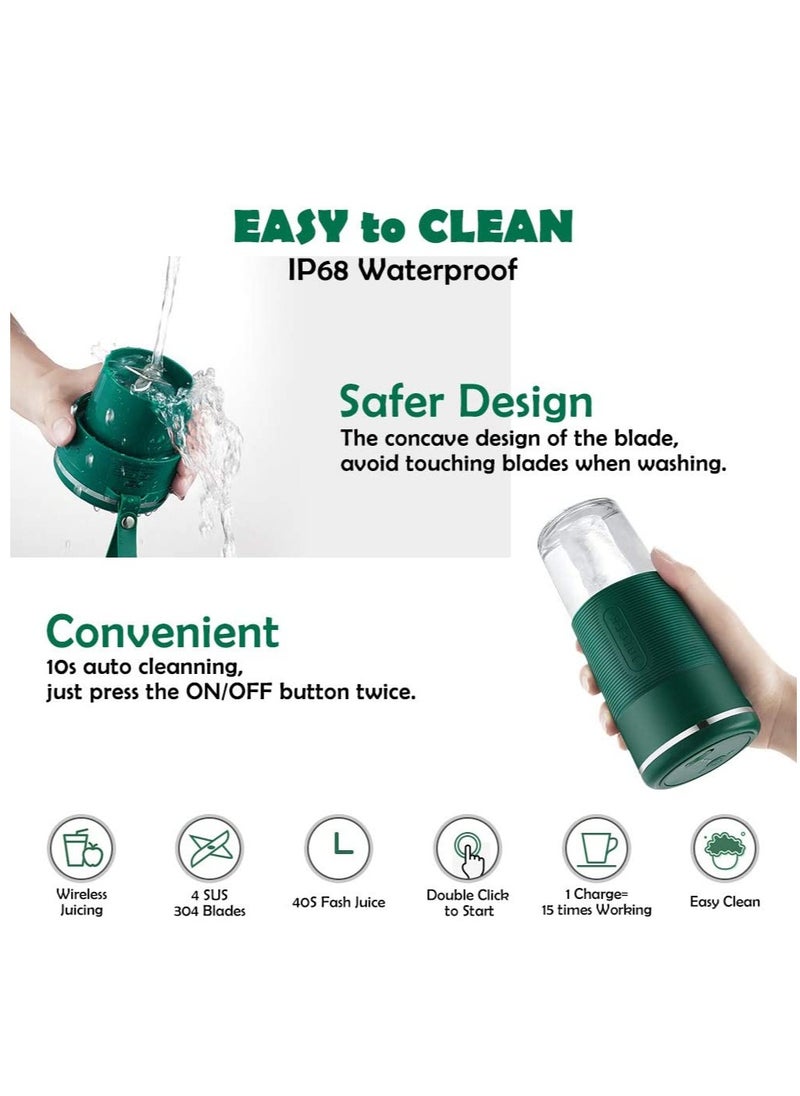 Portable Blender Cup 300 ML, Personal Smoothie Maker for Travel and Sports, Battery-Powered Juicer with Stainless Steel Cutter Head