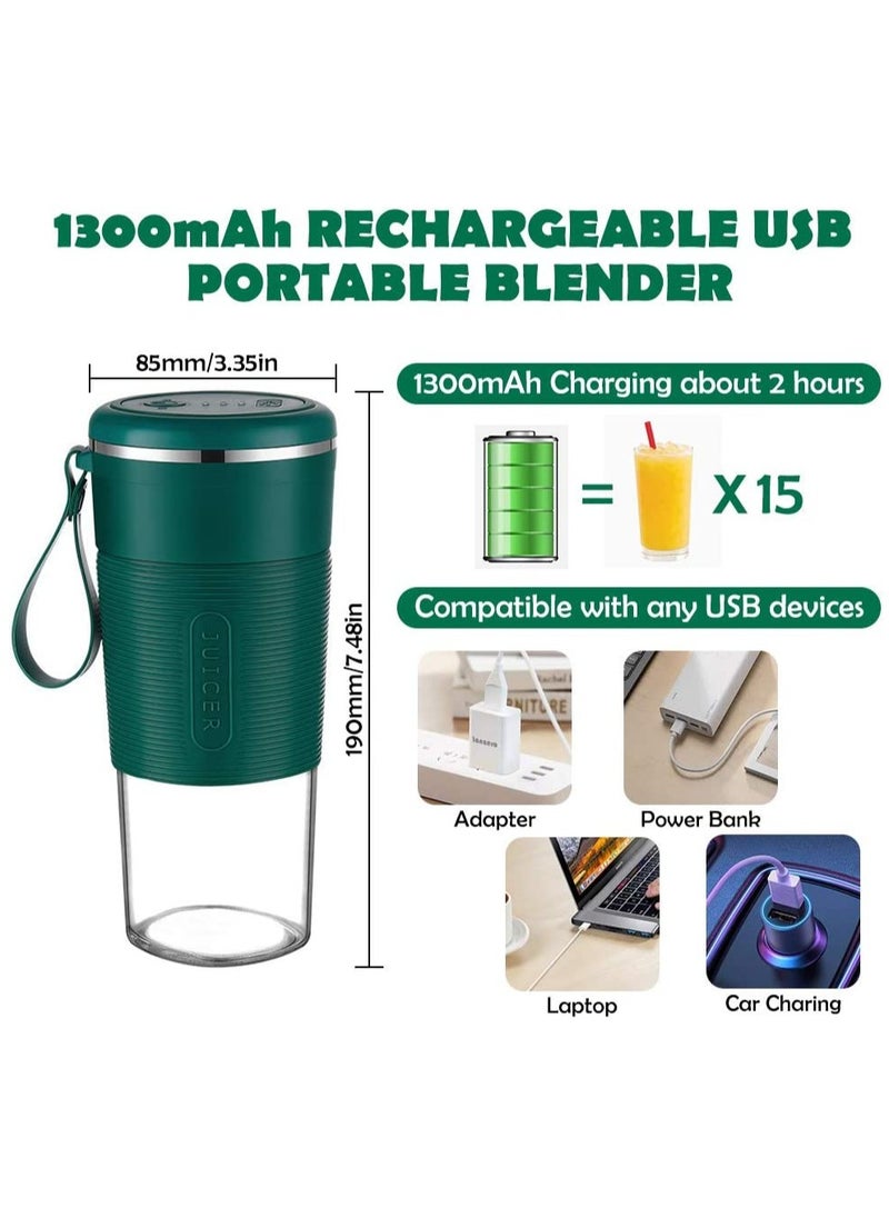 Portable Blender Cup 300 ML, Personal Smoothie Maker for Travel and Sports, Battery-Powered Juicer with Stainless Steel Cutter Head