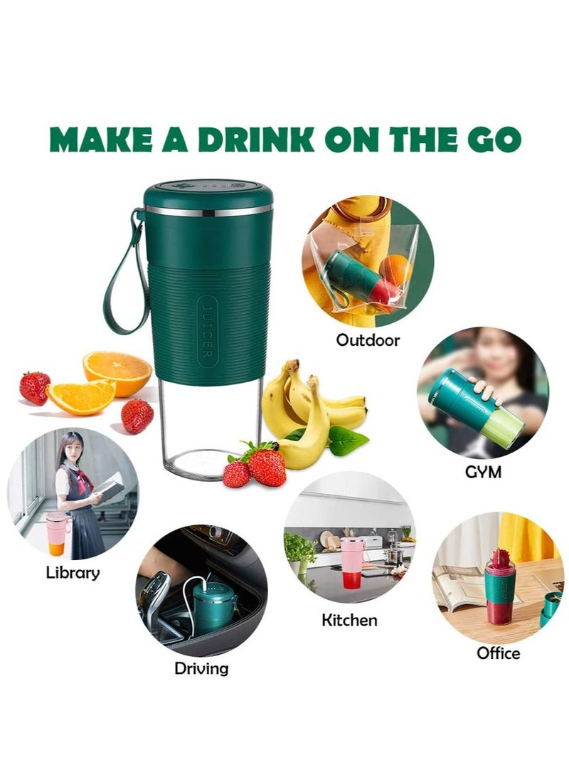 Portable Blender Cup 300ML, Personal Smoothie Maker with Stainless Steel Two-Blade Cutter, Battery-Powered Fruit Juice Mixer for Travel, Sports, and Kitchen