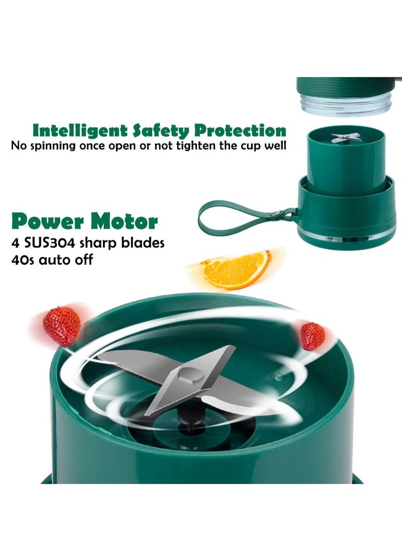 Portable Blender Cup 300ML, Personal Smoothie Maker with Stainless Steel Two-Blade Cutter, Battery-Powered Fruit Juice Mixer for Travel, Sports, and Kitchen