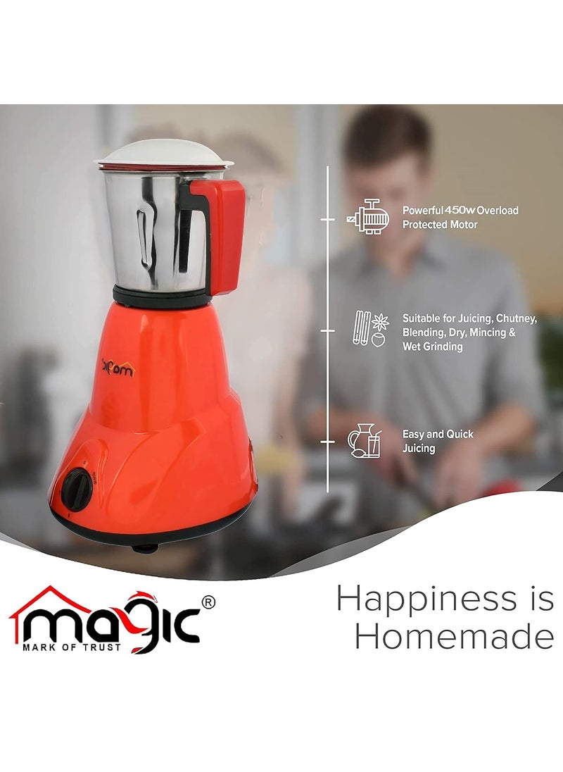 Magic Mixer Grinder 450W Mixie For Kitchen With NutriPro Features2 SS Mixer Jars For Heavy Duty GrindingAdjustable Speed ControlMultifunctional Blade System
