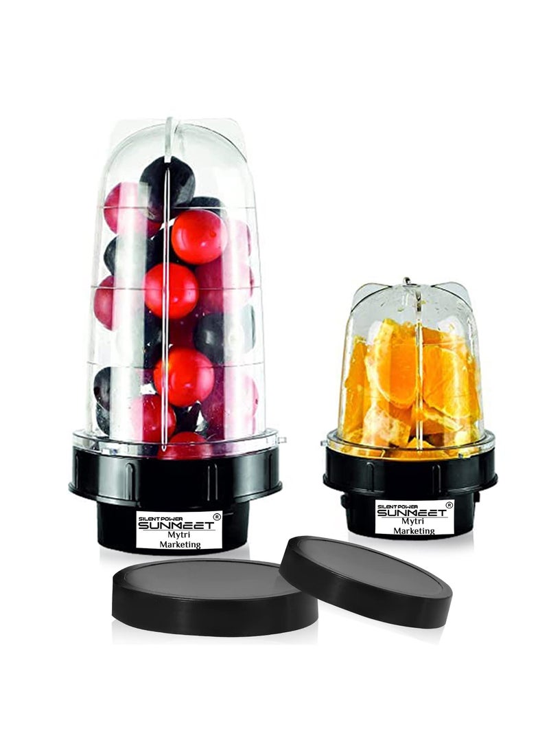 SilentPowerSunmeet Bullet Jars for Mixer Grinder Set of 2 530 ML 350 ML ABS Transparent Plastic Mixer Juicer Jar Black NMA11