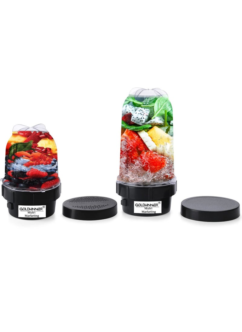 Goldwinner Bullet Jar for Mixer Grinder Set of 2 530 ML350 ML ABS Transparent Juicer Jar Black NMA110