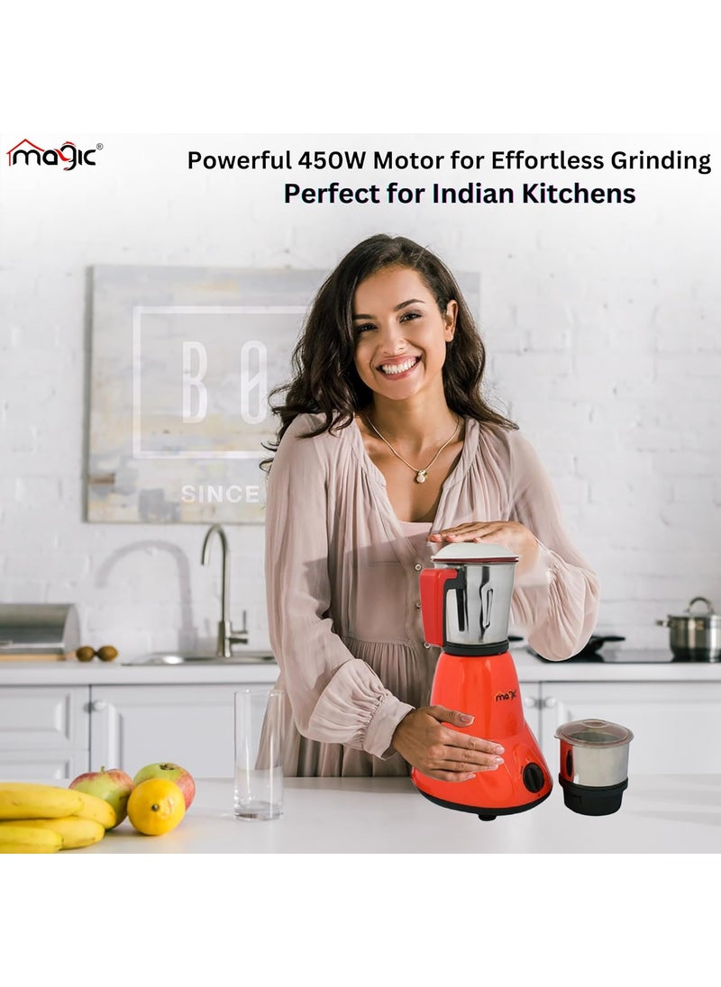 Magic Electric 450W Mixer Grinder Kitchen Kraft ABS Body StainlessSteel Jars Blades Unique Jar Flow Breakers Smart Mixer Grinder
