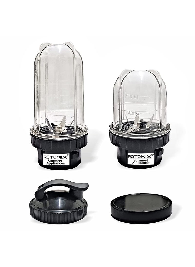 Rotomix Bullet Jars for Mixer Grinder Combo of 2 Jar 530 ML and 350 ML with Gym Sipper Cap Black NSA37