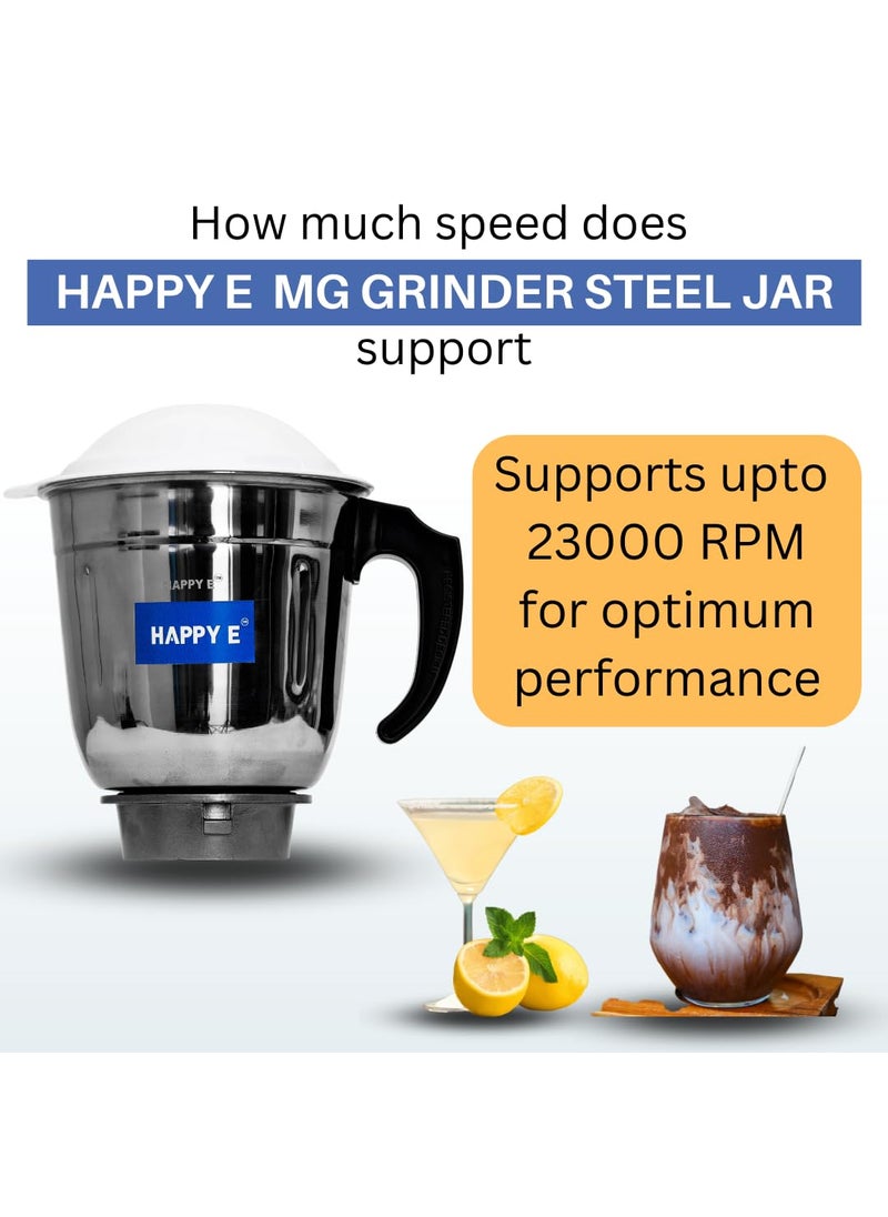 HAPPY E 1500ML MG Mixer Grinder Steel Jar Stainless Steel Aluminium Base