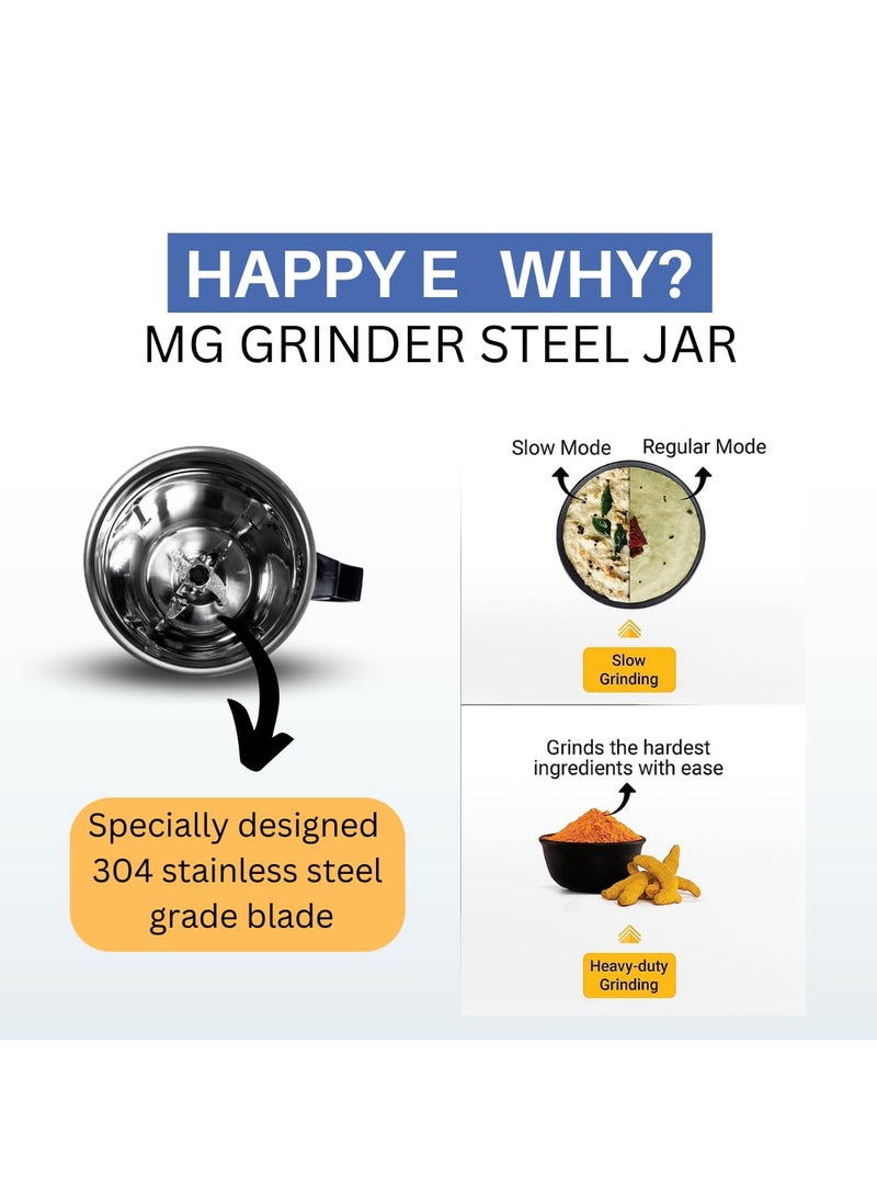 HAPPY E 1500ML MG Mixer Grinder Steel Jar Stainless Steel Aluminium Base