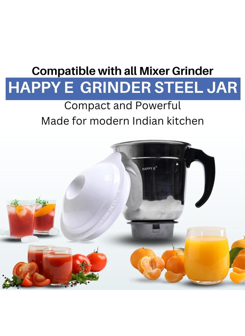 HAPPY E 1500ML MG Mixer Grinder Steel Jar Stainless Steel Aluminium Base
