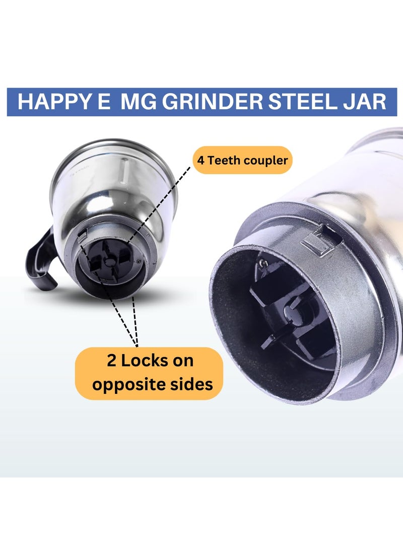 HAPPY E 1500ML MG Mixer Grinder Steel Jar Stainless Steel Aluminium Base