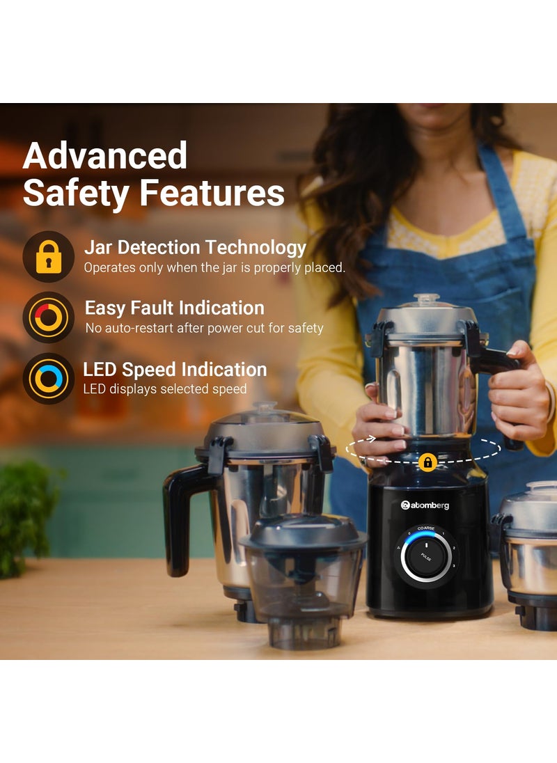 Atomberg Zenova Mixer Grinder with Unique Coarse Mode Advanced Safety Features 4 Jars including Chopper Jar with Hands Free Operation Black