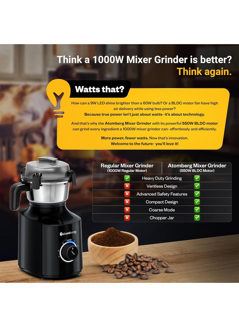 Atomberg Zenova Mixer Grinder with Unique Coarse Mode Advanced Safety Features 4 Jars including Chopper Jar with Hands Free Operation Black