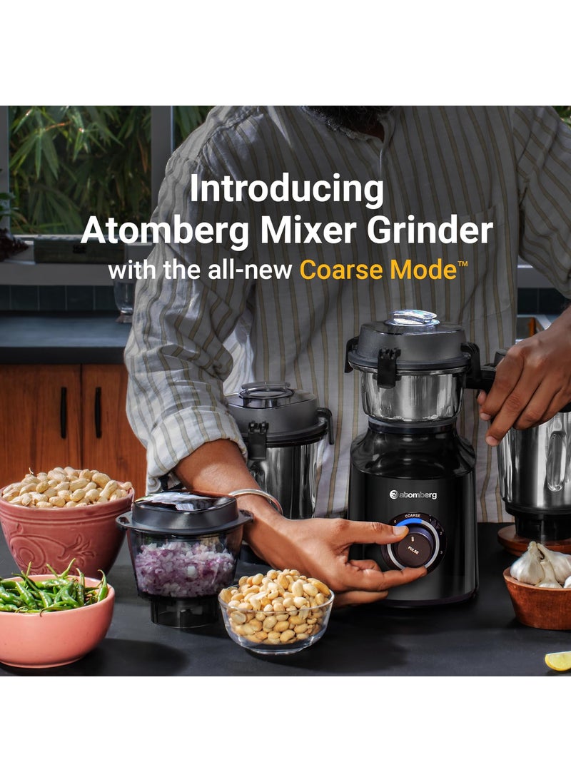 Atomberg Zenova Mixer Grinder with Unique Coarse Mode Advanced Safety Features 4 Jars including Chopper Jar with Hands Free Operation Black