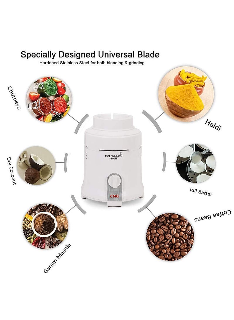 Goldwinner Mixer Grinder 3 Litter 1600watts Heavy duty and HiTech 100 copper motor with 2 Stainless Steel Jars WhiteRestaurantsCateringHotelsFood IndustryHeavy Home Usage