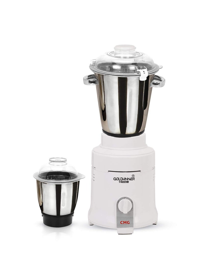 Goldwinner Mixer Grinder 3 Litter 1600watts Heavy duty and HiTech 100 copper motor with 2 Stainless Steel Jars WhiteRestaurantsCateringHotelsFood IndustryHeavy Home Usage