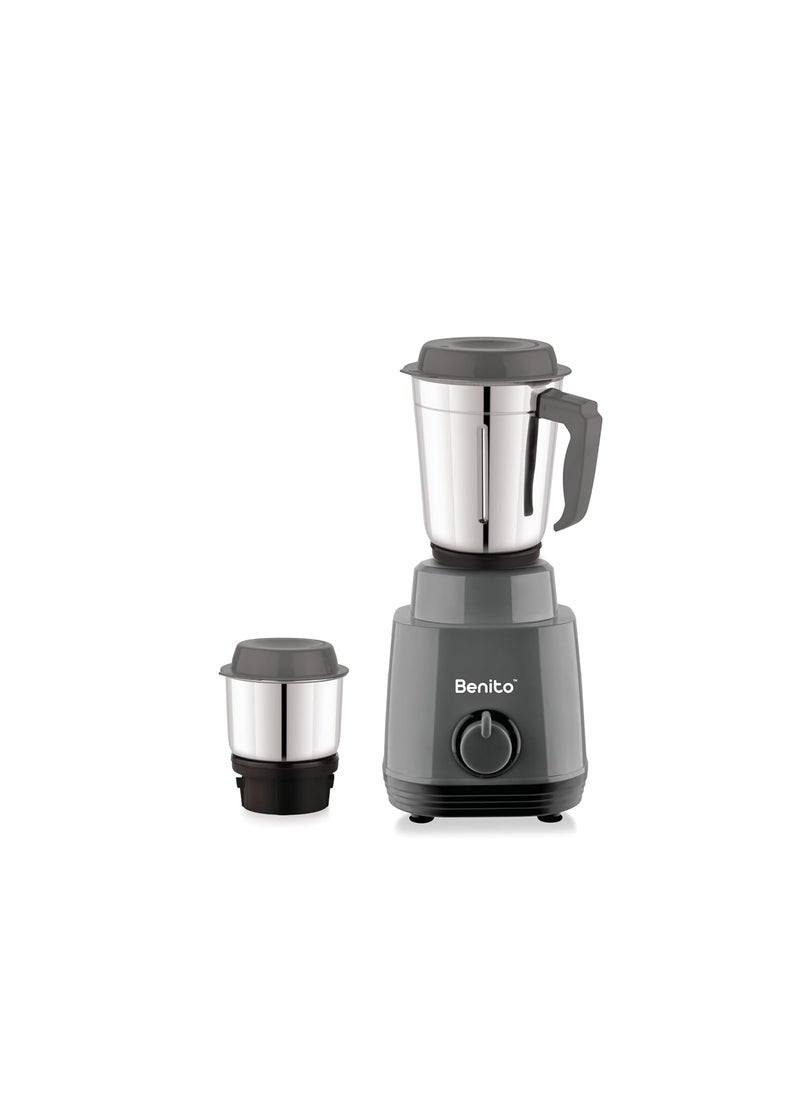 Benito TURIN 550W Mixer Grinder with 2 SS Jars HeavyDuty Shockproof ABS Housing Powerful Motor with Advanced Grinding Technology Elegant Gray Black Finish come with 1Year Warranty