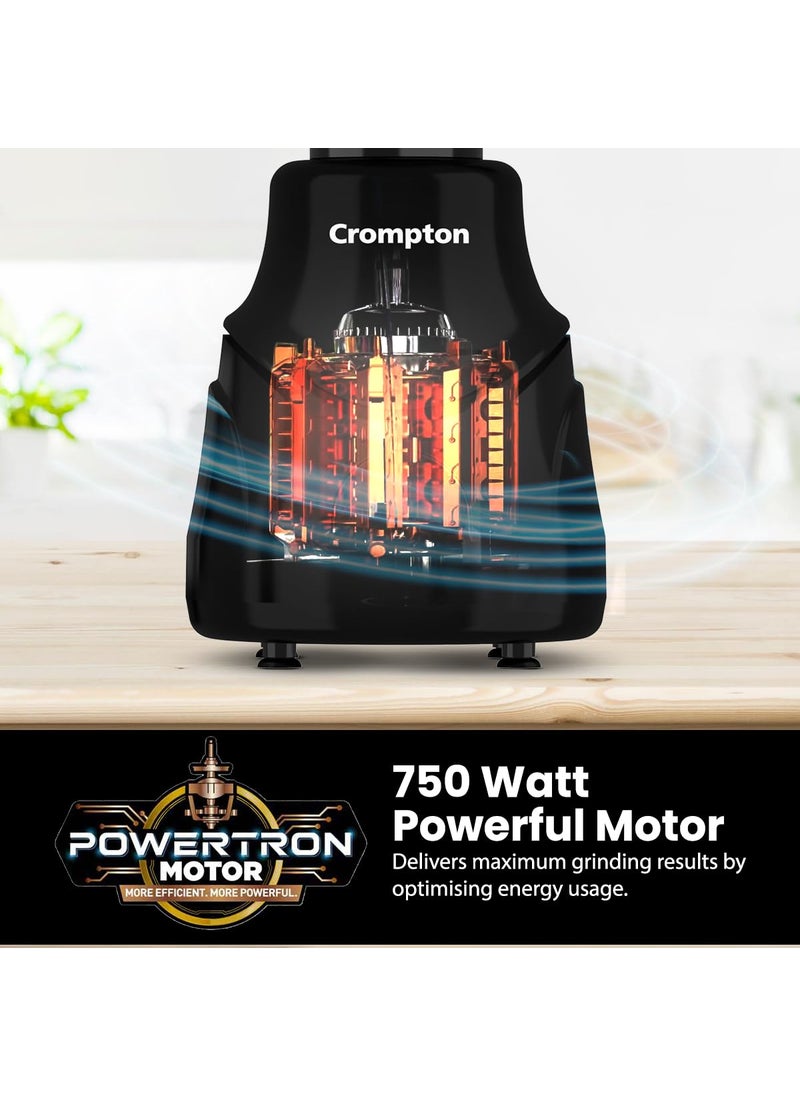 CROMPTON DS 750W Mixer Grinder 750W Powertron Motor for faster grinding results Motor VentX for durability 3 SS Jars 15 1L 04L 2 Years Warranty on Product Motor