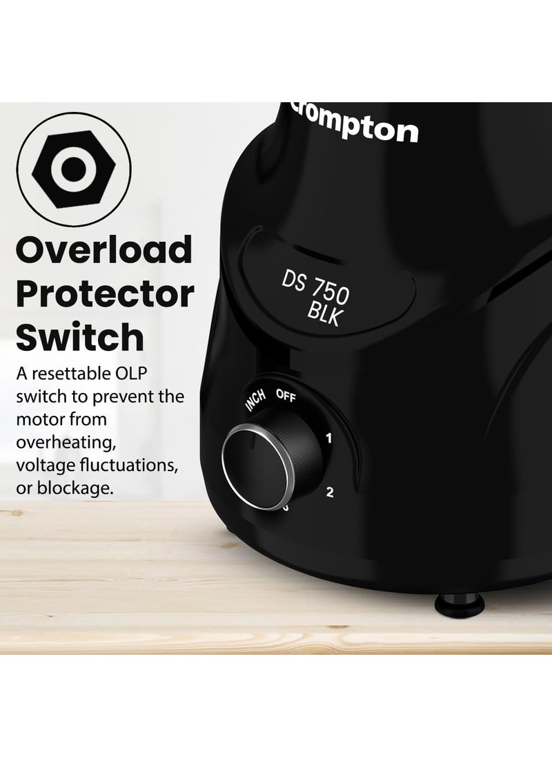 CROMPTON DS 750W Mixer Grinder 750W Powertron Motor for faster grinding results Motor VentX for durability 3 SS Jars 15 1L 04L 2 Years Warranty on Product Motor