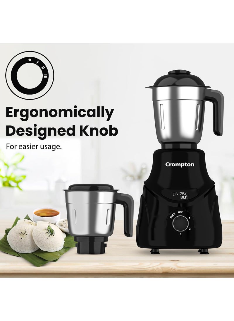 CROMPTON DS 750W Mixer Grinder 750W Powertron Motor for faster grinding results Motor VentX for durability 3 SS Jars 15 1L 04L 2 Years Warranty on Product Motor