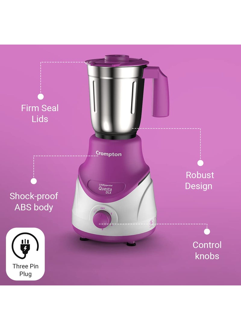 Crompton QUESTA DLX Mixer Grinder 100 Copper Motor Motor VentX Technology 3 Stainless Steel Jars Lavender