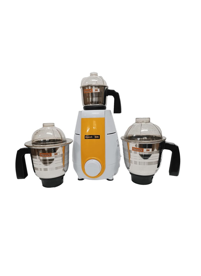ISPACEX SN Trendy 600 Watts Mixer Grinder With Stainless Steel 3 Jars Yellow