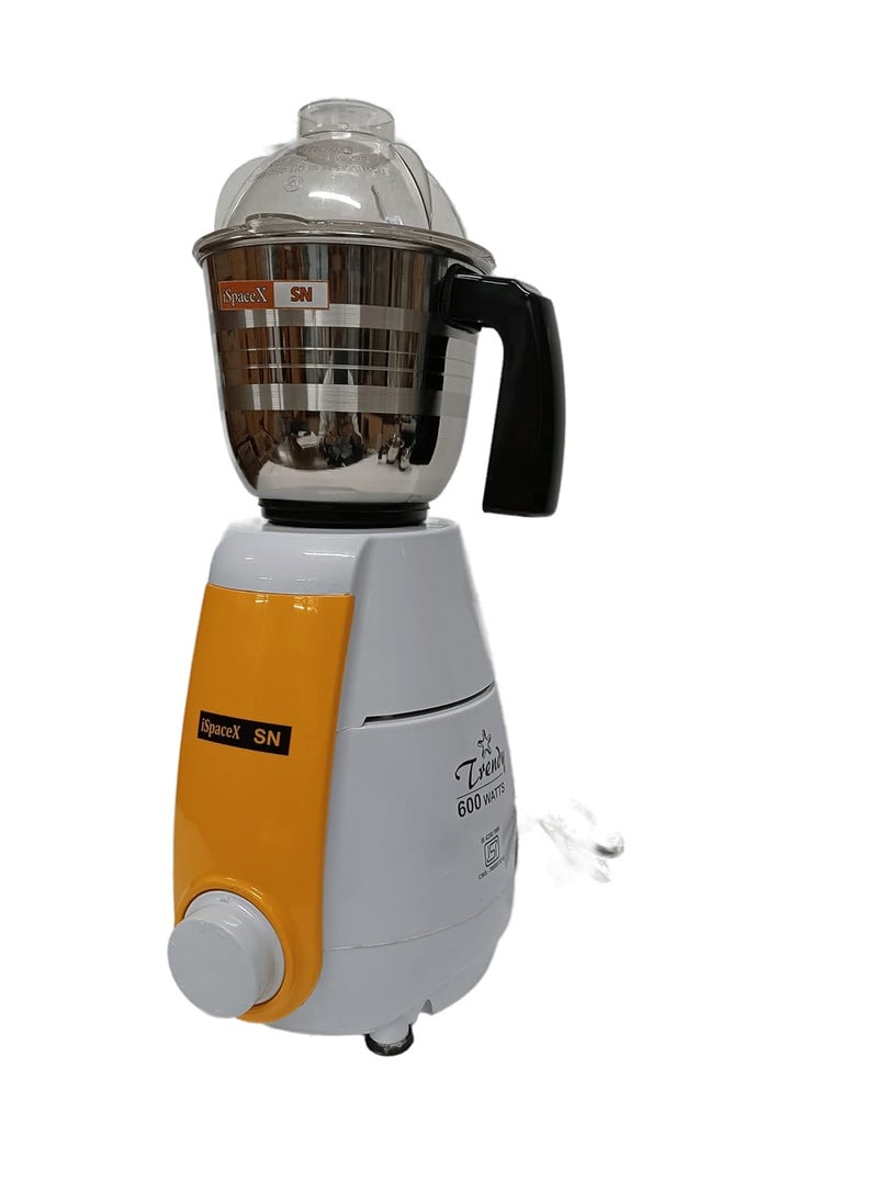 ISPACEX SN Trendy 600 Watts Mixer Grinder With Stainless Steel 3 Jars Yellow
