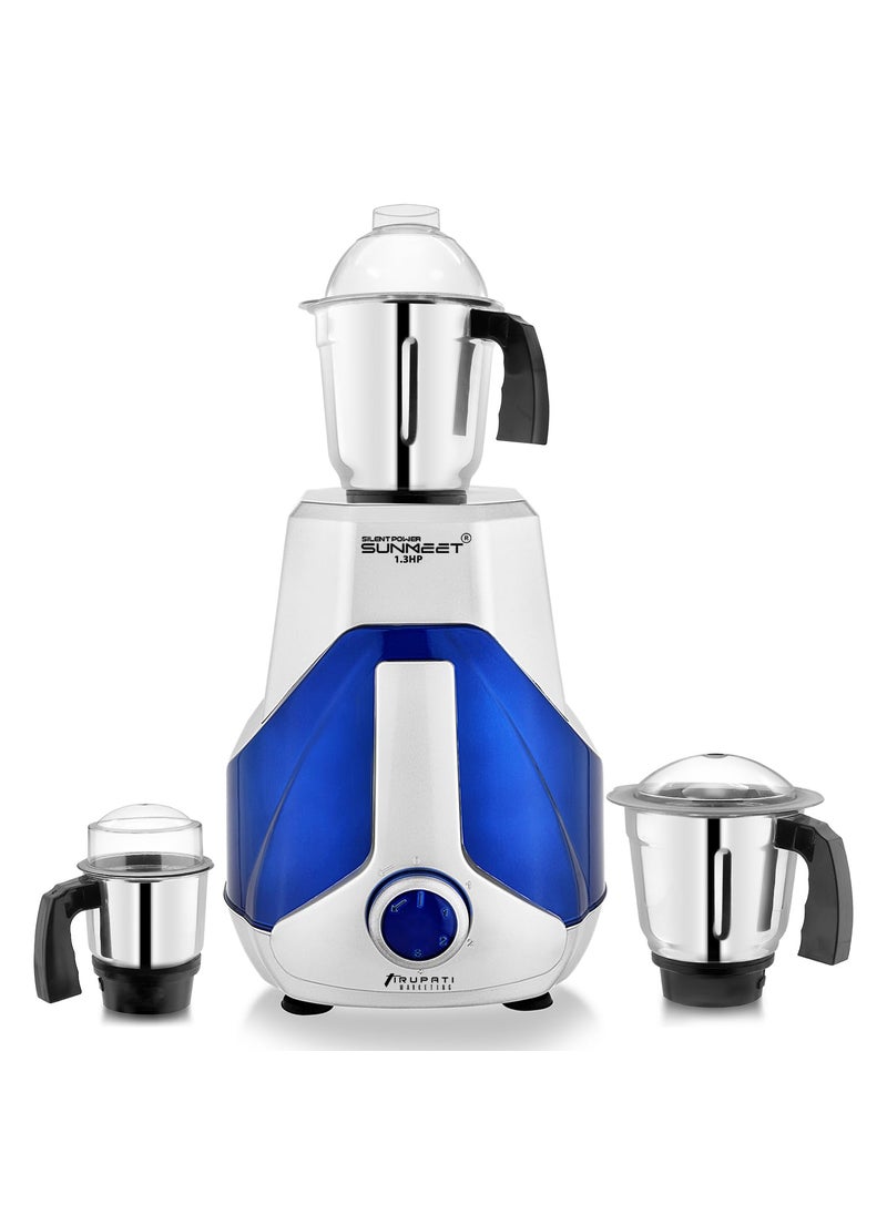 SilentPowerSunmeet 13HPwatts Express Power Mixer Grinder with 3 Heavy Stainless Steel jars Chutney Jar Liquid Jar and Dry Jar BlueSilver TA5