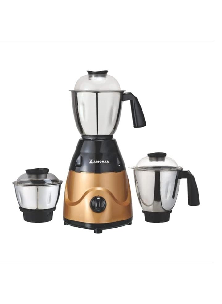 ARSOMAA Metalo Mixer Grinder Power Pro 750Watt Setting Standard of Performance Mixer Grinder with 3 Jars Stainless Steel Blades 24 Months Warranty Golden Color