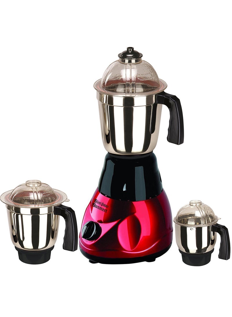 SilentPowerSunmeet BlackRed Color 600Watts Mixer Juicer Grinder with 3 Jar 1 Large Jar 1 Medium Jar and 1 Chuntey JarMake in IndiaISI Certified