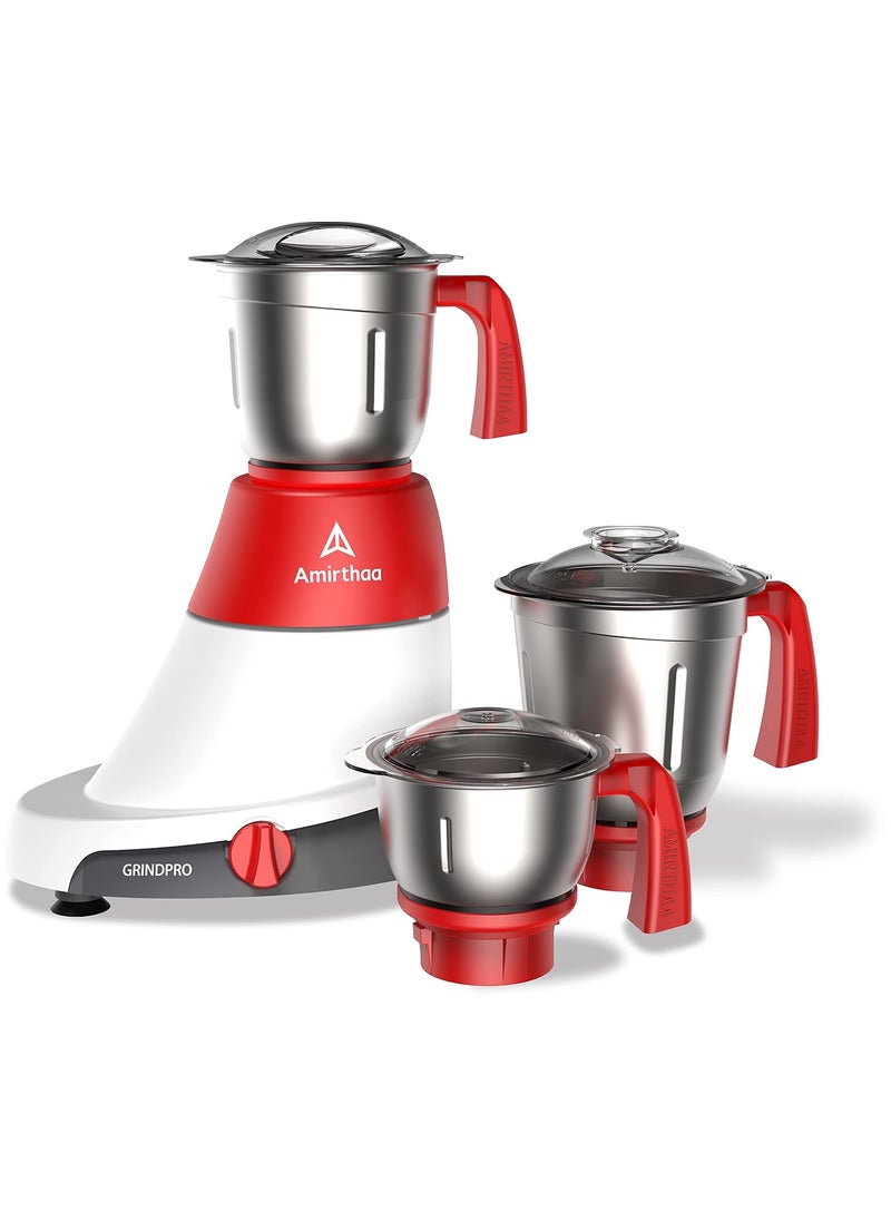Amirthaa Grind Pro 550 Watt Mixer Grinder With 3 Jars Red