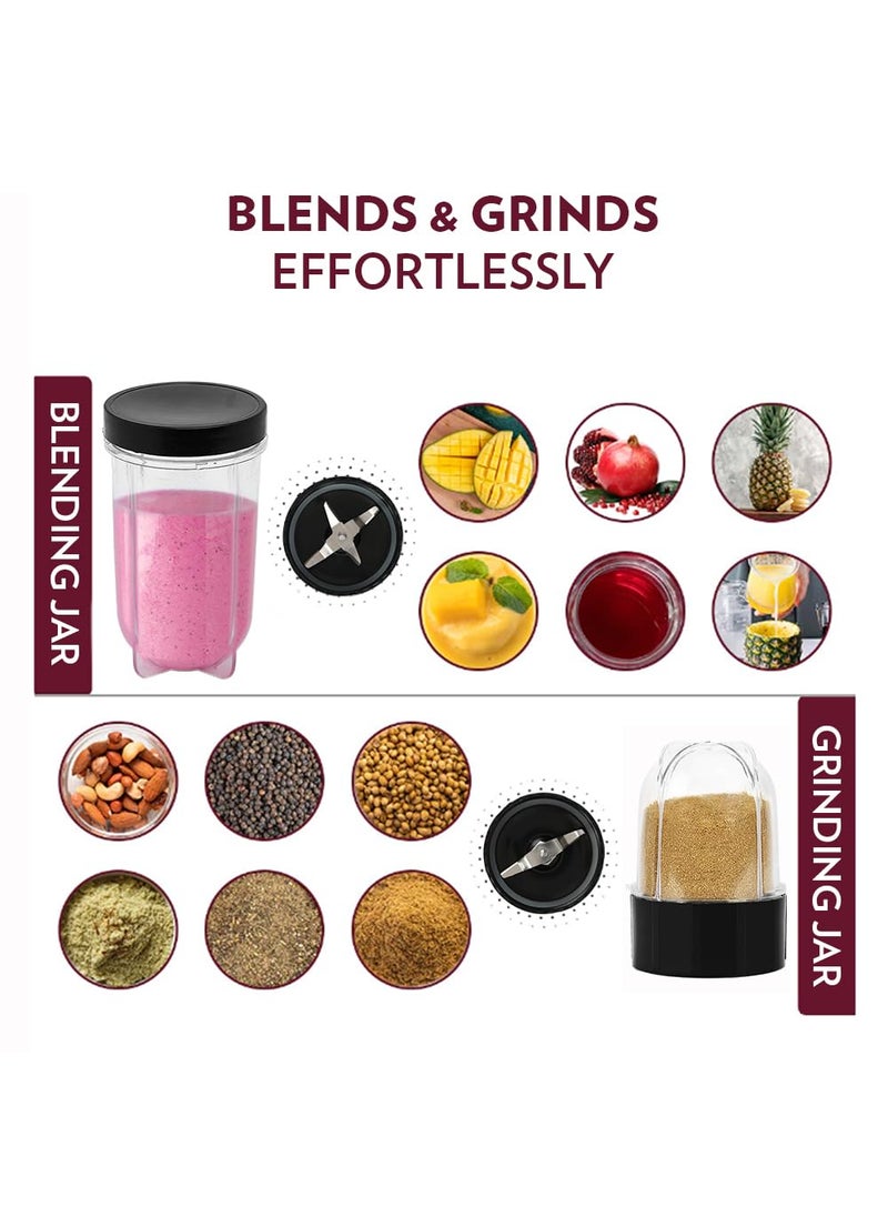 Borosil 400W NutriFresh Portable MiniBlender Grinder 500ml Jar for Blending Smoothies 300ml Jar for Dry Grinding SpicesChutney Jar Polycarbonate Jars Dishwasher Safe 2 Year Warranty Black