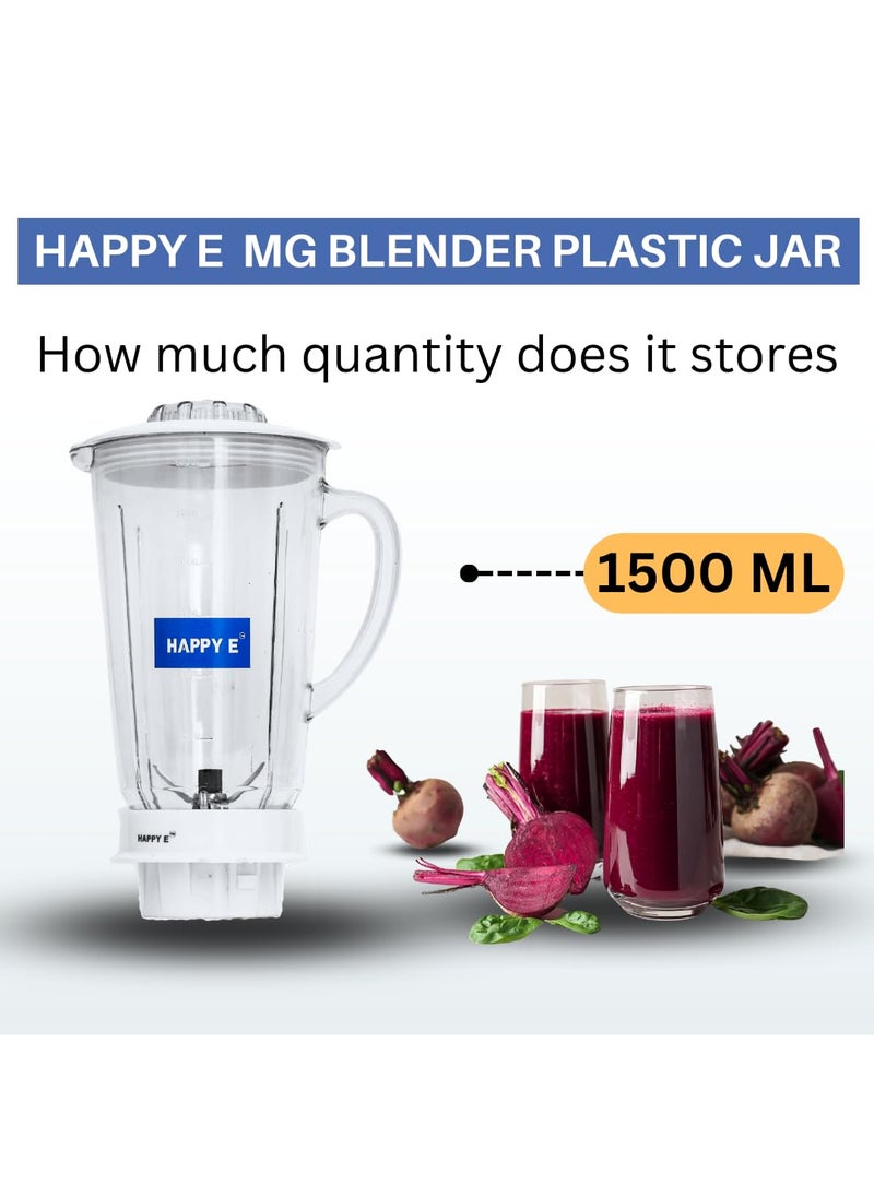 HAPPY E Mixer Grinder MG Blender Plastic Jar Mixer Jar 1500 ML White