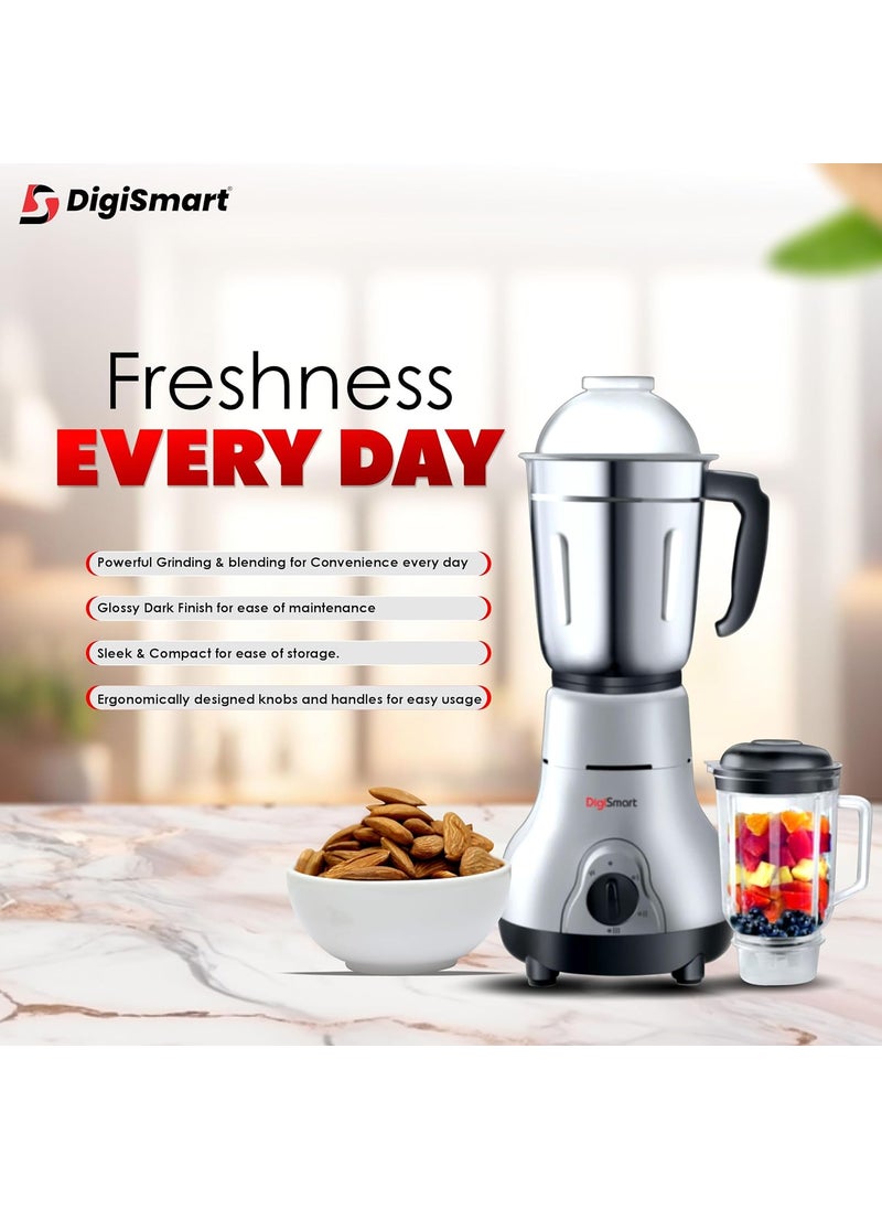 DigiSmart Kitchen Mate 750 Watt Mixer Grinder with 4 Jars Comes With 2 Year Warranty Grey and Black