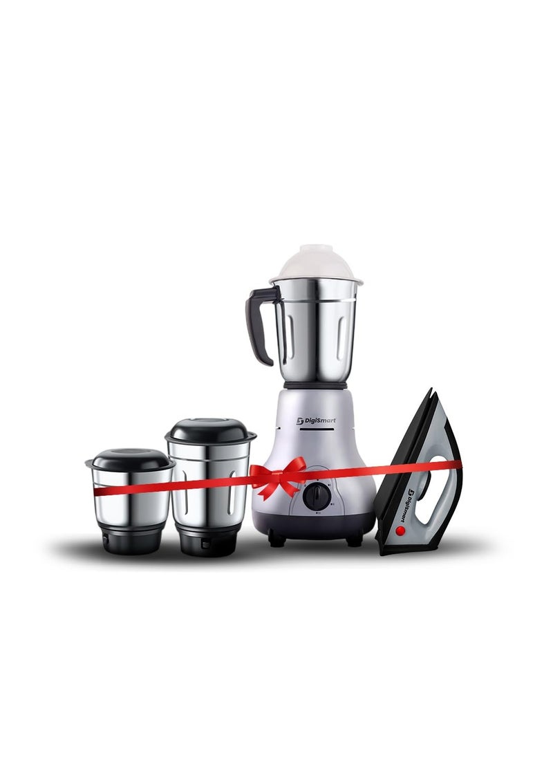 DIGISMART Kitchen Mate 750 Watt Mixer Grinder with 3 Jars for Grinding Mixing with Powerful Motor with 1150 Watt Light Weight Lancer Dry Iron come with 2 Years Warranty Black Combo Offer
