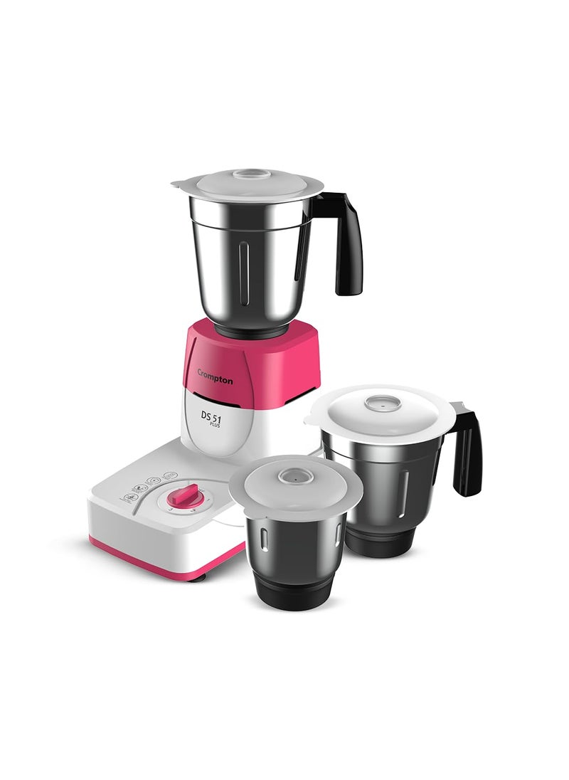 Crompton DS51 Plus Mixer Grinder with Powertron Motor Motor VentX Technology 3 Stainless Steel Jars Pink white