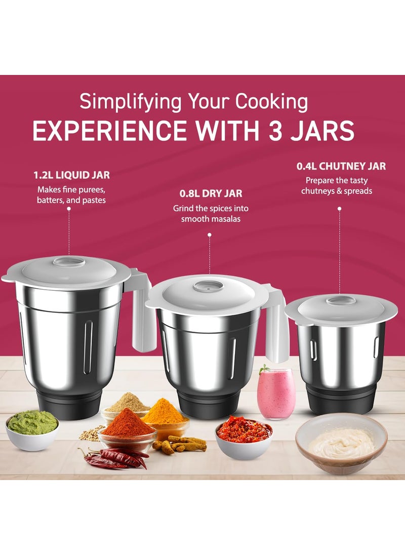 Crompton DS51 Plus Mixer Grinder with Powertron Motor Motor VentX Technology 3 Stainless Steel Jars Pink white
