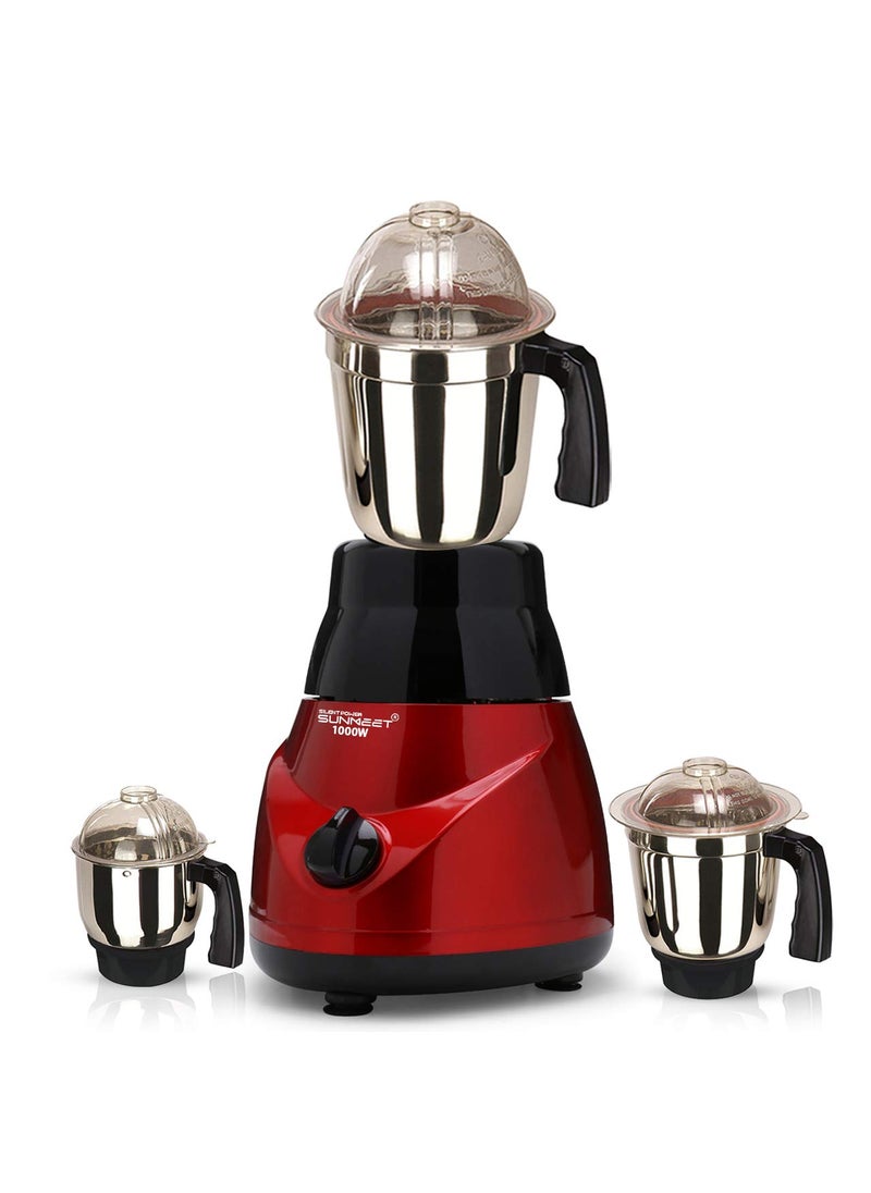 SilentPowerSunmeet MRFTA21 1000Watt Mixer Grinder with 3 Jars 1 Wet Jar 1 Dry Jar and 1 Chutney Jar Black RedMake In India