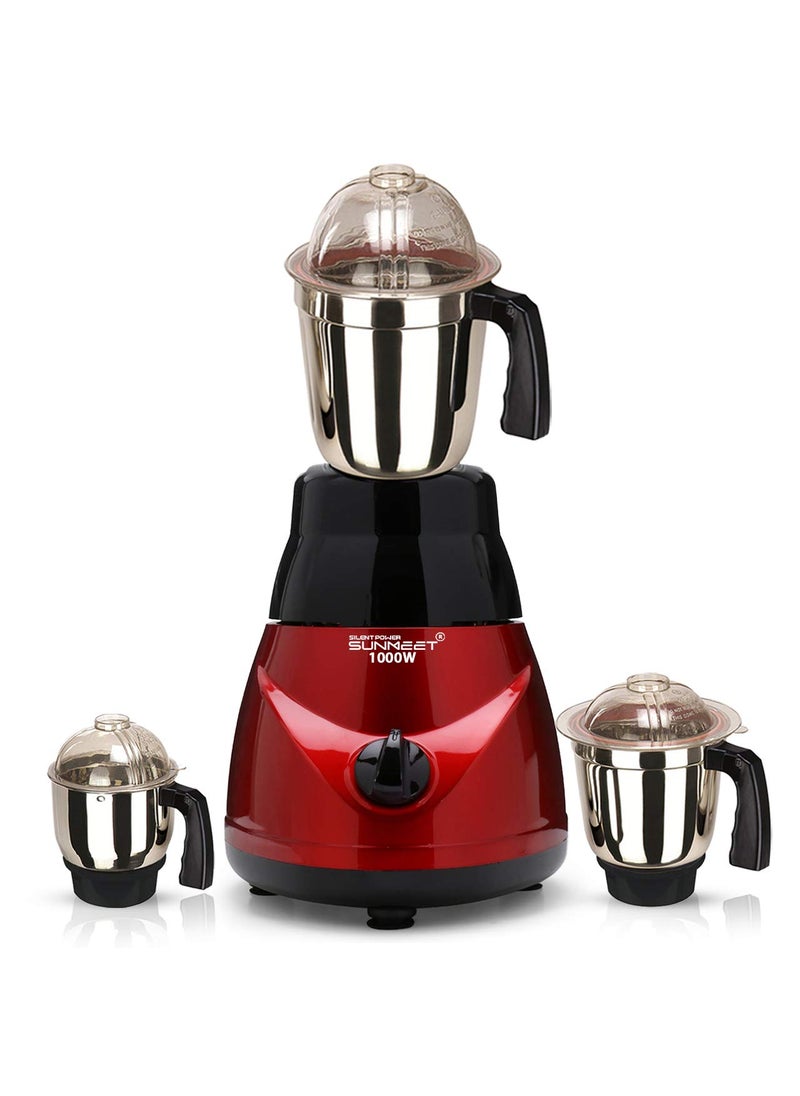 SilentPowerSunmeet MRFTA21 1000Watt Mixer Grinder with 3 Jars 1 Wet Jar 1 Dry Jar and 1 Chutney Jar Black RedMake In India